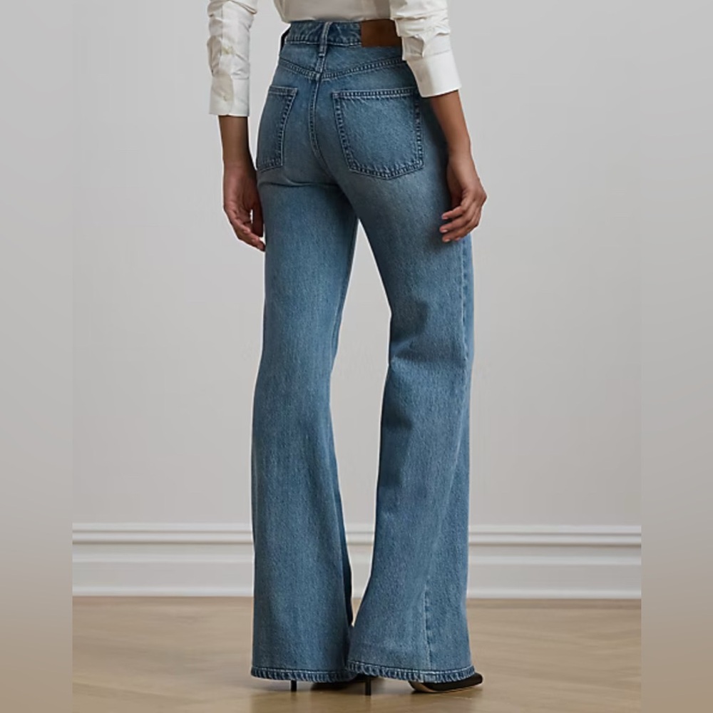 Ralph Lauren Women Size 0 Petite High Rise Flare Denim Jeans Expossed Button New - Picture 3 of 16
